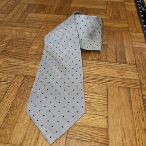 Korean Air Silk Neck‎ Tie Blue with Gray Black Dot Circle Pattern  100% Silk